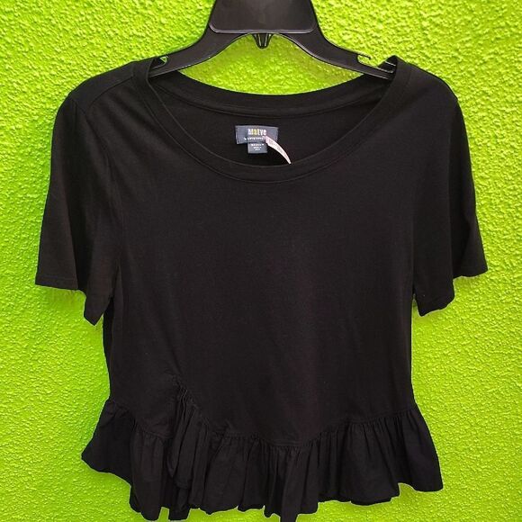 Maeve Black Ruffled Crop T-Shirt - Picture 1 of 3